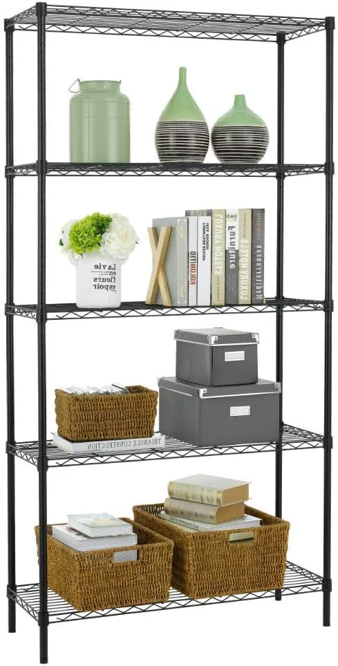 BestOffice Wire Shelving Unit Commercial Metal Shelf Adjustable Layer Rack Strong Steel for Restaurant Garage Pantry Kitchen Garage (361472, Black)