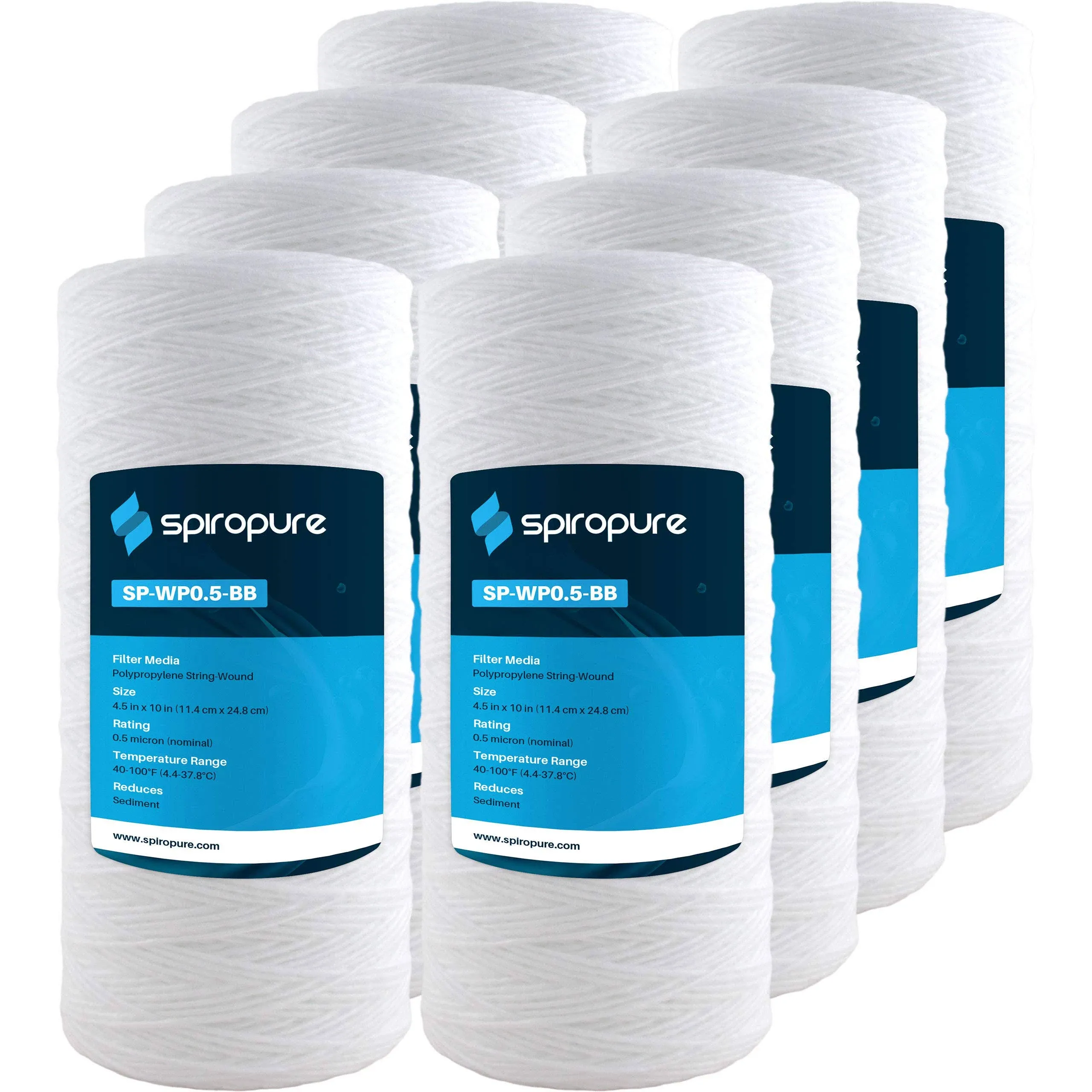 SpiroPure Replacement for WP.5BB97P 355212-43 SWC-45-10-0.5 10x4.5 String Wound 0.5 Micron Sediment Filter (8 Pack)