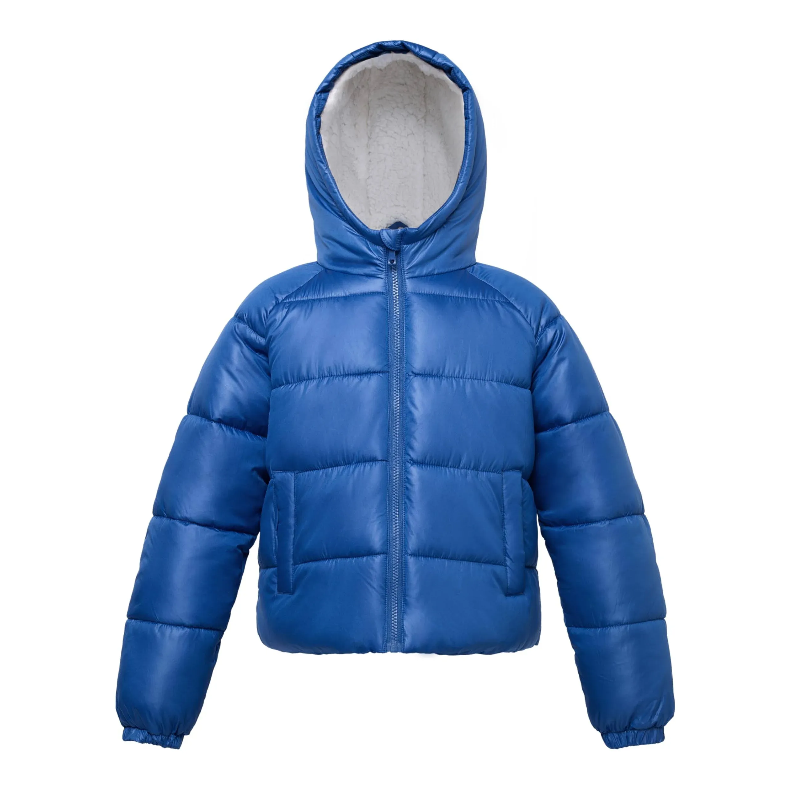 Rokka&Rolla Girls Heavyweight Puffer Jacket Sherpa Lined Bubble Coat - Indigo Blue