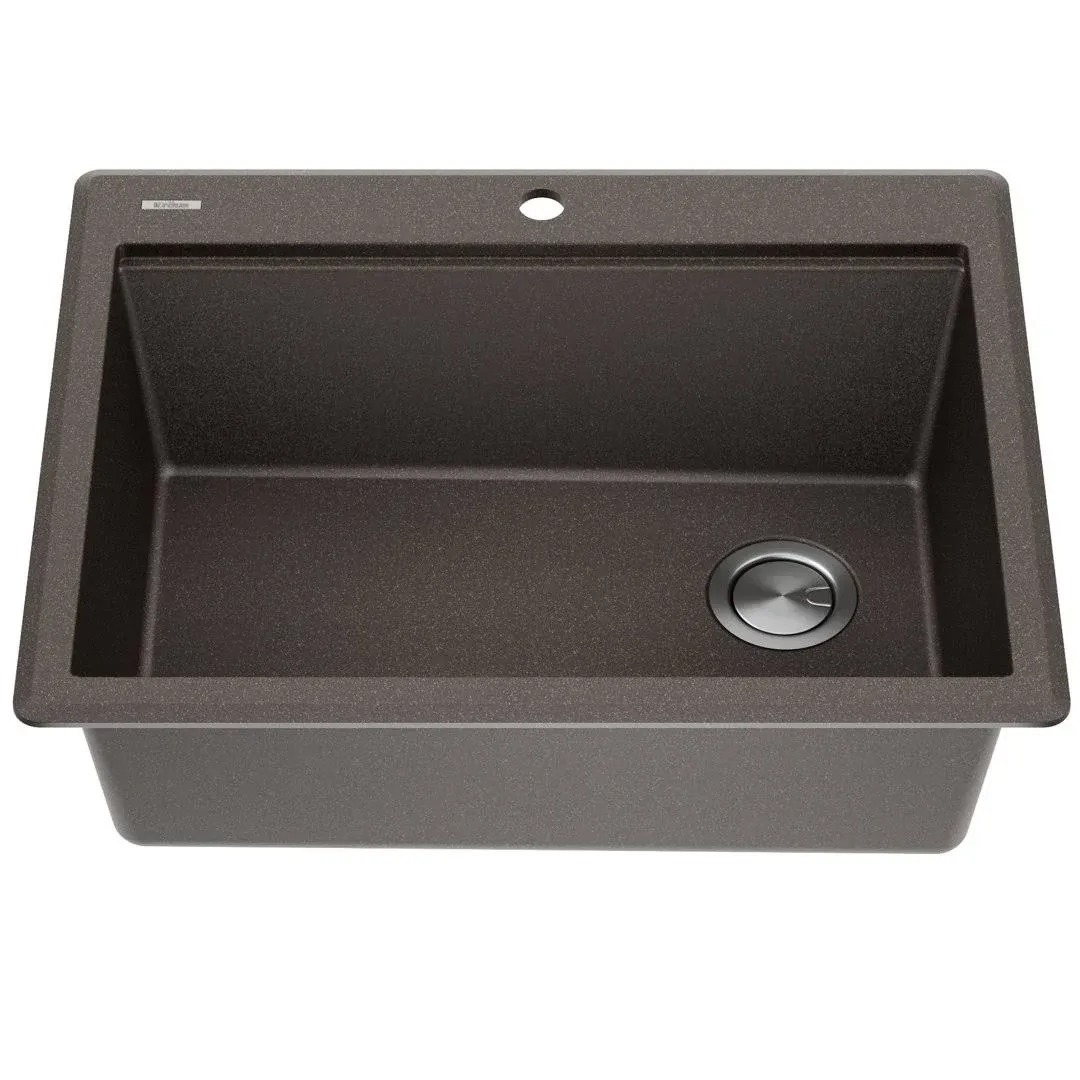 Kraus KGTW12-28MBR Bellucci 28 inch Granite Composite Workstation Drop-In Top Mount Single Bowl Kitchen Sink with Accessories, Metallic Brown