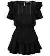 Natasha Ruffled Cotton Mini Dress In Black