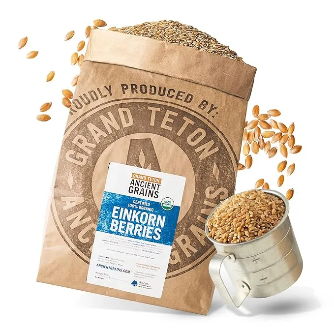 Grand Teton Ancient Grains - 100% Organic Einkorn Berries, Premium Food-Grade Farro Piccolo, Einkorn Wheat Berries, Einkorn Farro Grain For Milling into Flour, Sprouting, Baking, Salad, Pilafs, & Soups, 25 lbs