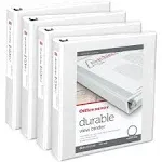 Office Depot Brand Durable View 3-Ring Binder, 1 1/2" Round Rings, White, Pack of 4