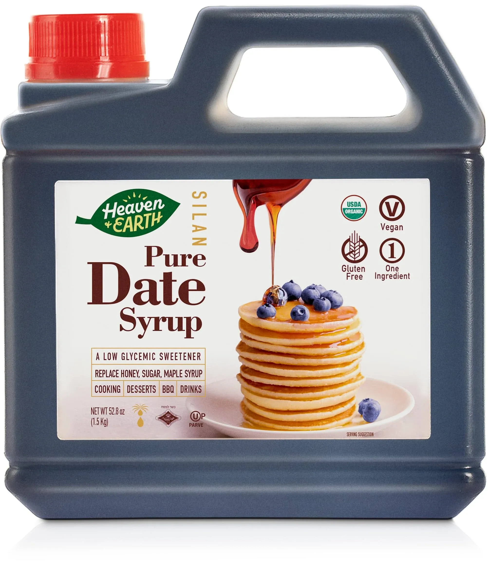 Heaven & Earth 100% Organic Date Syrup, Silan (3.3 lb) 52.8oz | 1 Ingredient | All Natural Honey Alternative | Low Glycemic Index | Great Sugar