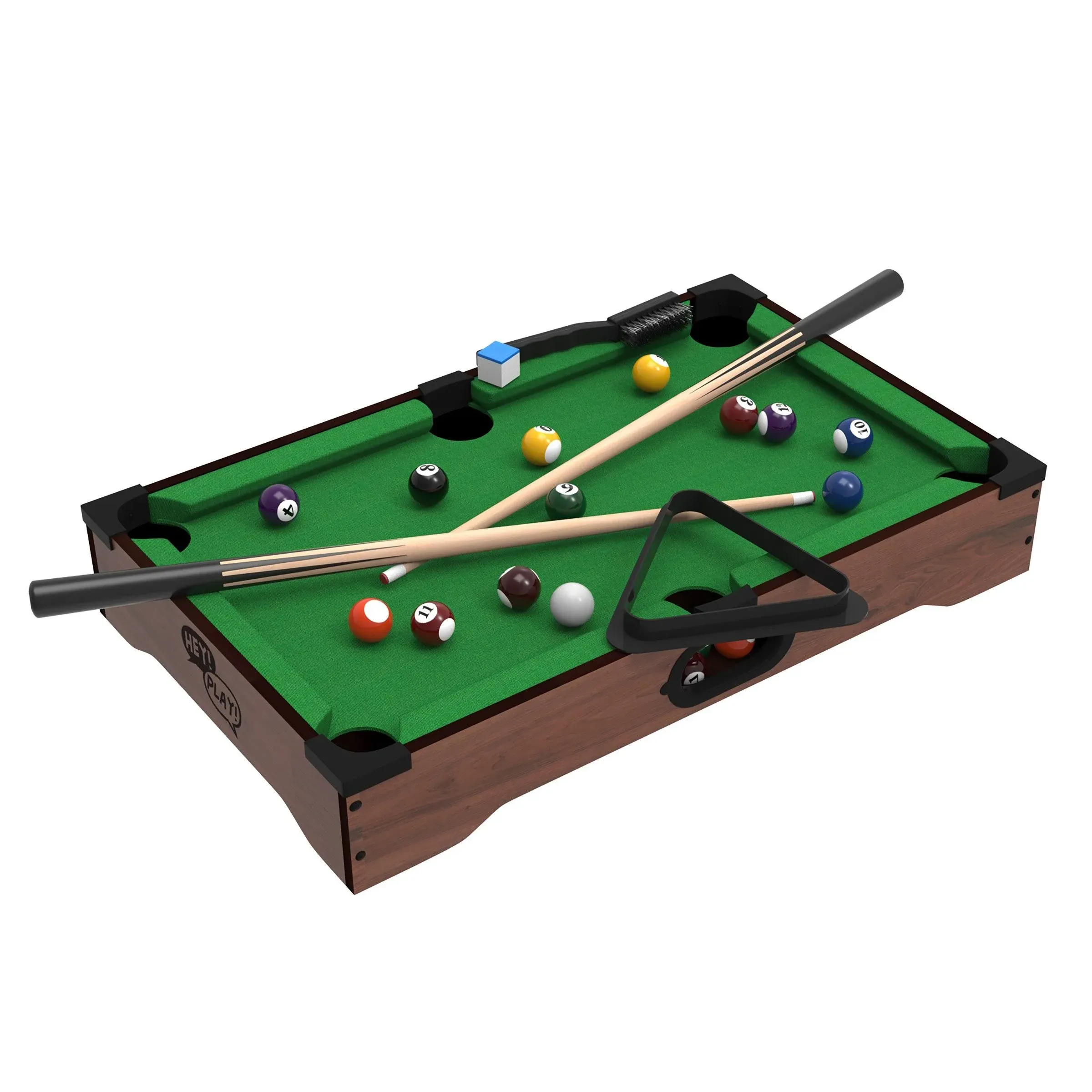 Hey! Play! Mini Tabletop Pool Set- Billiards Game Includes Game Balls, Sticks ...