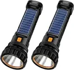 E-SHIDAI 2pcs Solar/Rechargeable Multi Function 1000 Lumens LED Flashlight, with Emergency Strobe Light and 1200 mAh Battery, Emergency Power Supply