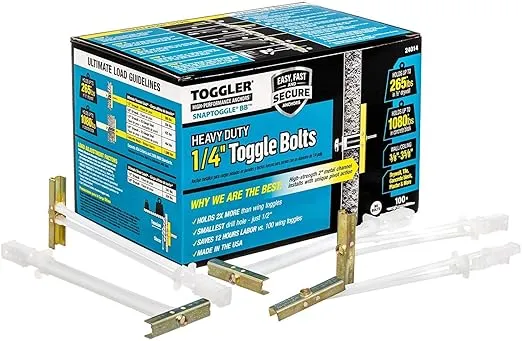 TOGGLER SNAPTOGGLE BB Toggle Anchor, Zinc-Plated Steel Channel, Made in US, 3/8" to 3-5/8" Grip Range, for 1/4"-20 UNC Fastener Size (Pack of 100)