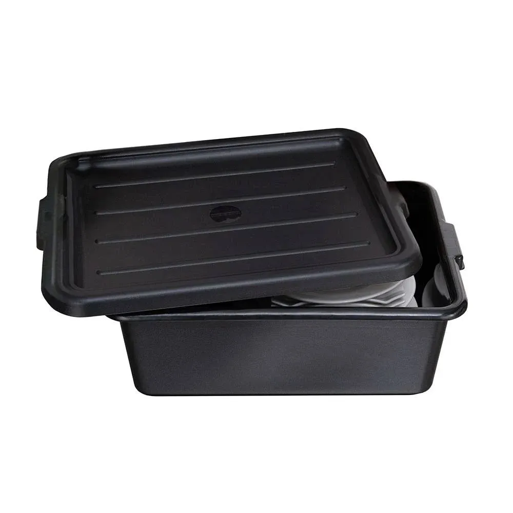 LID ONLY: RW Clean 23.2 Inch x 16.9 Inch Bus Tub Lid, 1 Snap-On Lid For Bus Box - With Handles, Black Plastic Restaurant Tub Lid, Bus Tub Sold Separately - Restaurantware