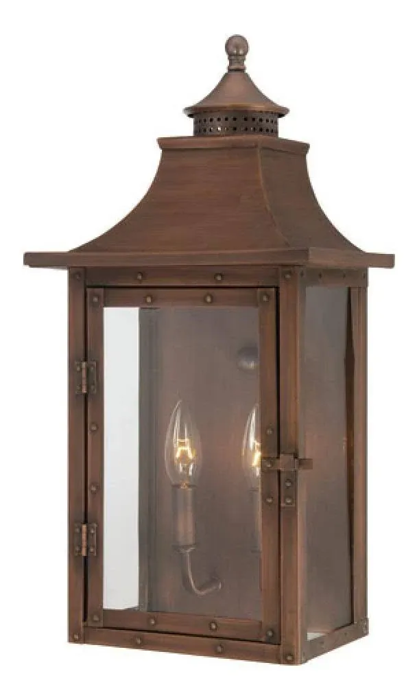 2 Light 20 inch Tall Outdoor Wall Light in Aged Brass with Clear Glass Panes - 104139