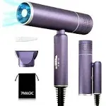 7Magic Foldable Hair Dryer, Powerful Ionic Blow Dryer for Fast Drying, Travel with Storage Bag, Lightweight Portable for Women, Purple, Size: 7.7 x