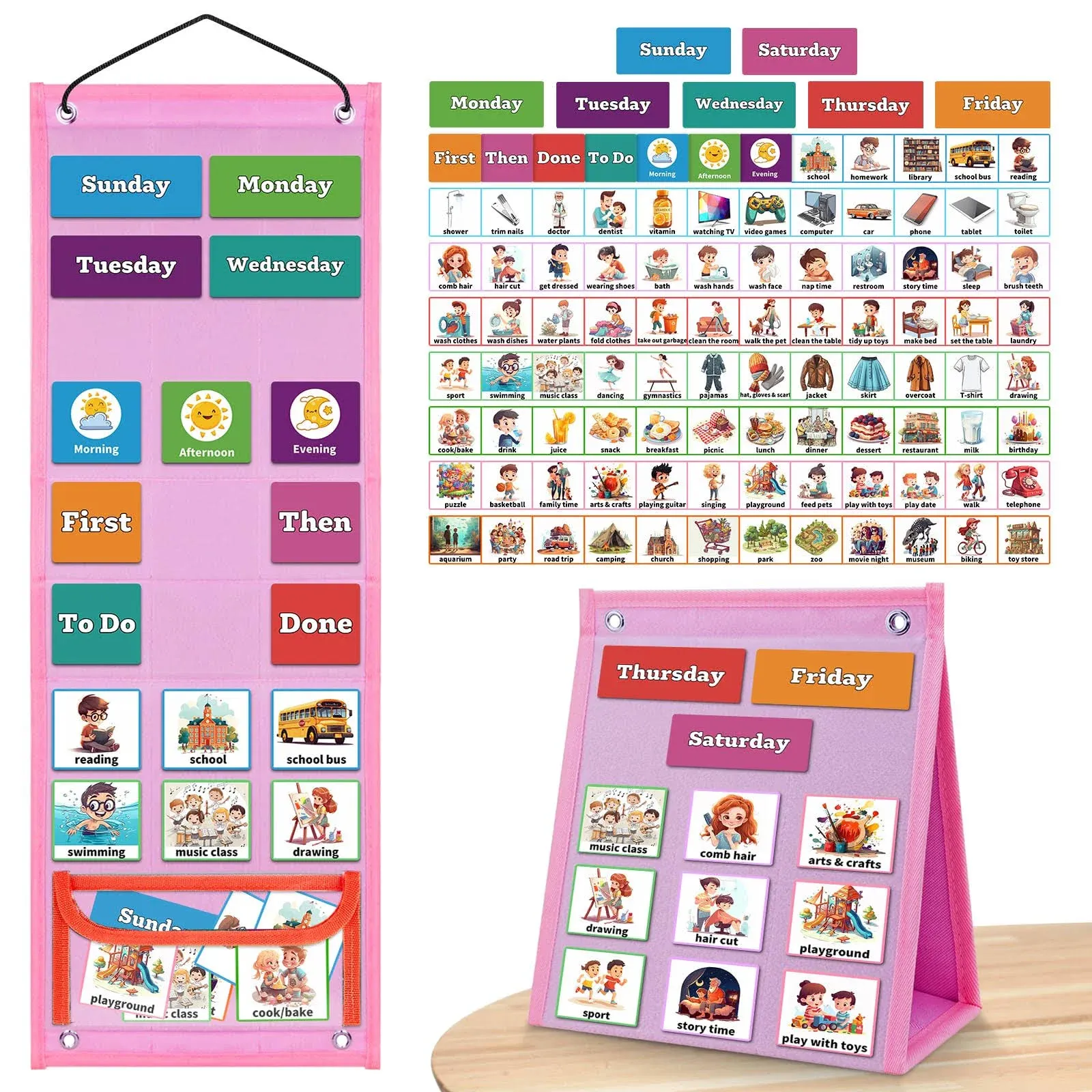 PITCOTT Visual Schedule for Kids Chore Chart,3 in 1 Daily Schedule Board Routine ...