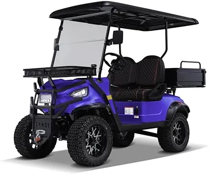 KANDI 2 Seat Electric Golf Cart with Tilting Cargo Bed and Windshield- 2wd- Max Speed 20-MPH (blue) | LOW2PAGM-B