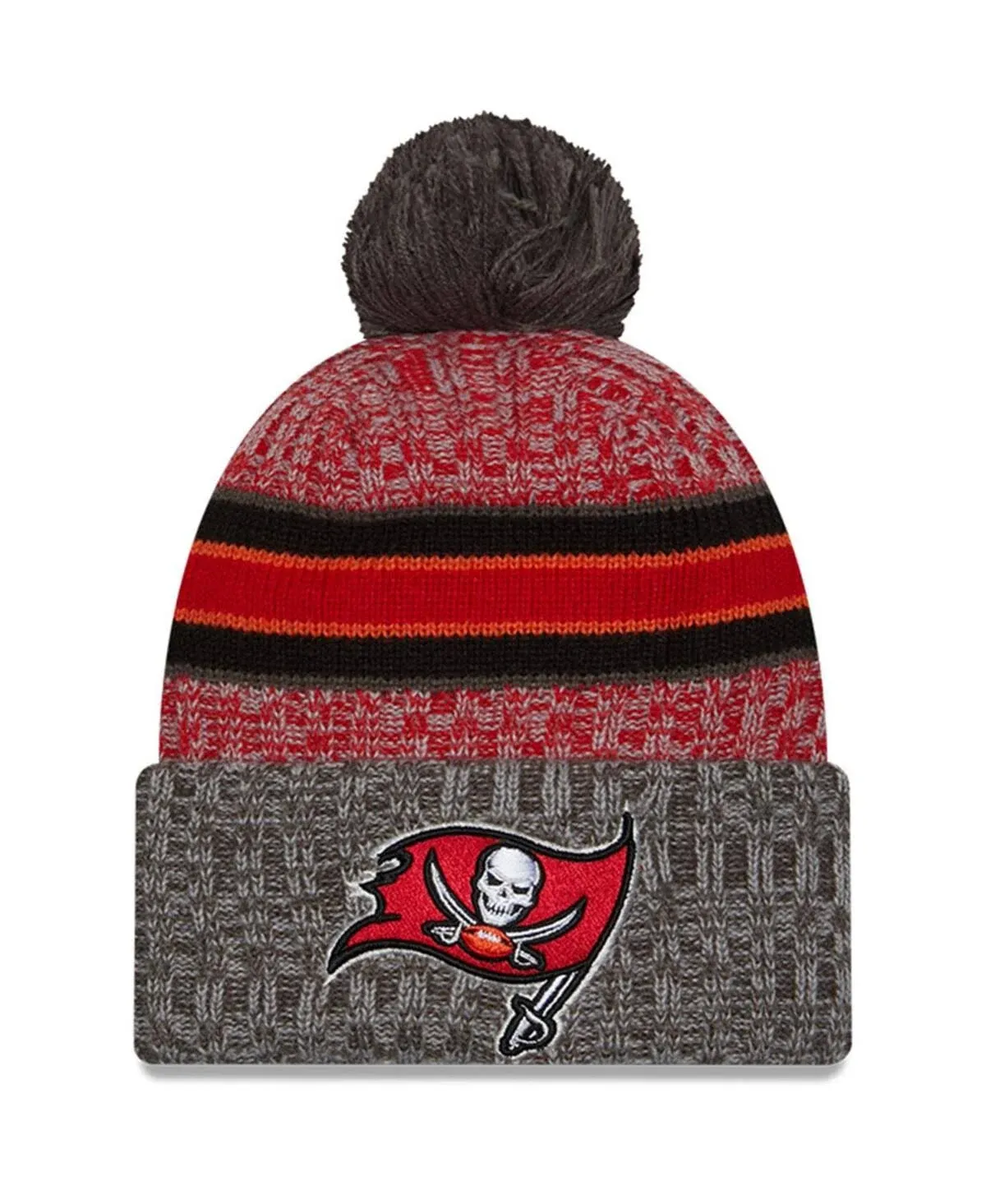 New Era Men's Red/Pewter Tampa Bay Buccaneers 2023 Sideline Sport Cuffed Pom Knit Hat