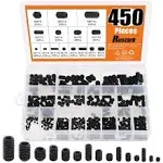 Rustark 450Pcs M3/M4/M5/M6/M8 Allen Head Socket Hex Grub Screw Set Assortment Kit with Internal Hex Drive - 12.9 Class Black Alloy Steel