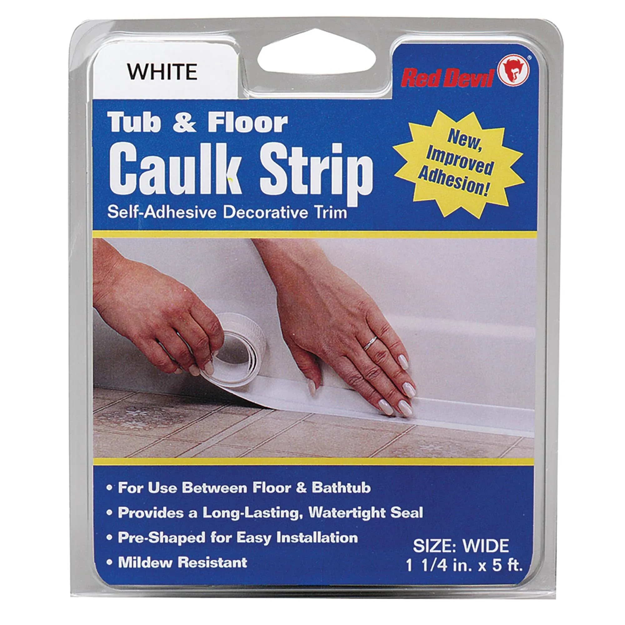 Red Devil 0170 (Wide) Tub &amp; Floor Caulk Strip, 1-1/4&#034; x x 5&#039;, White 