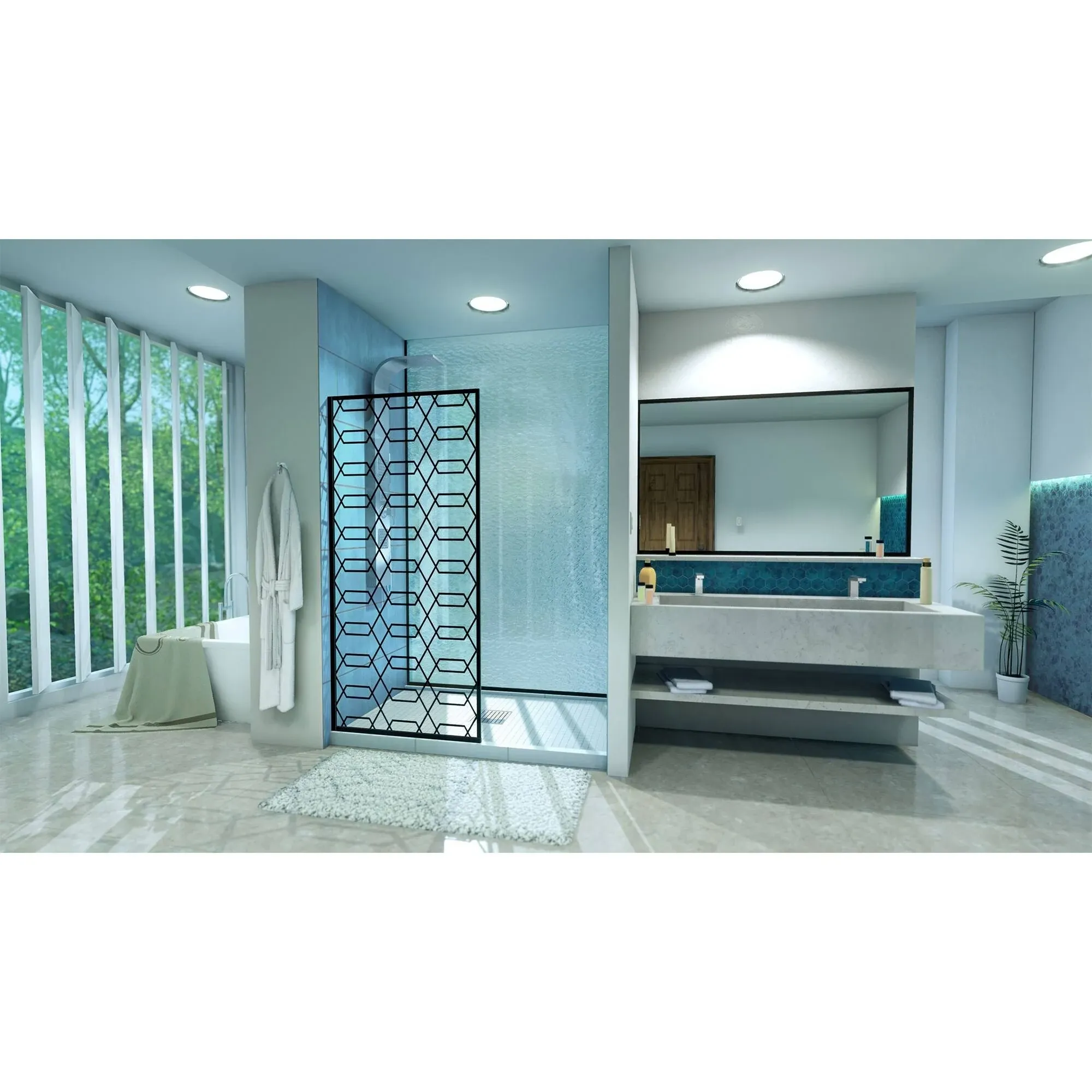 Linea Maze 34x72 Single Panel Shower Door, Open Entry Design Satin Black - Contemporary - Shower Doors - by Buildcom | Houzz