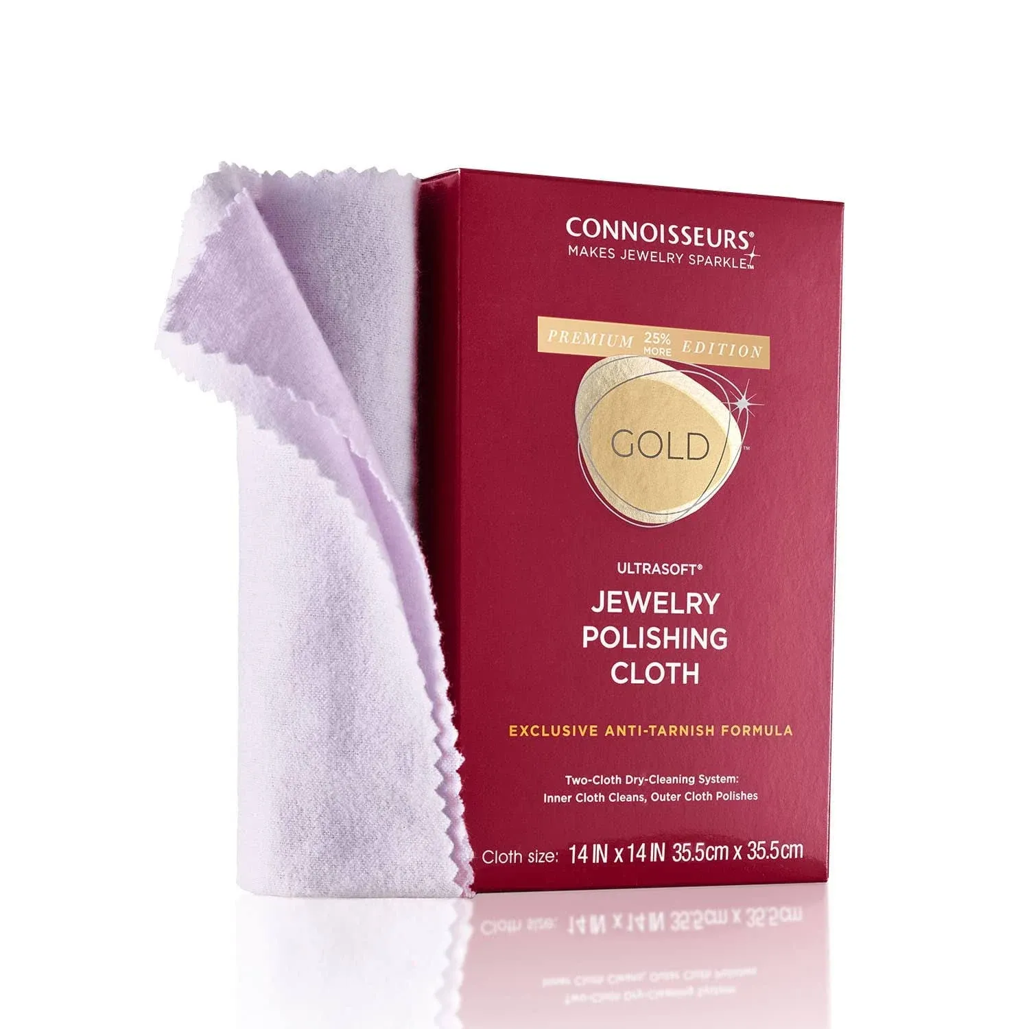 CONNOISSEURS Premium Edition Extra Large Ultrasoft Polishing Cloth with Anti-Tarnish, Value Size 14x14 inches, for Gold Jewelry