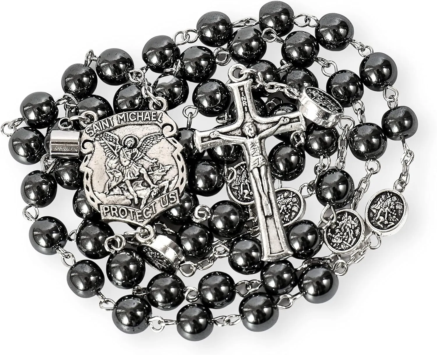 Nazareth Store Hematite Rosary Black Stone Beads Necklace Projection Our Father ...