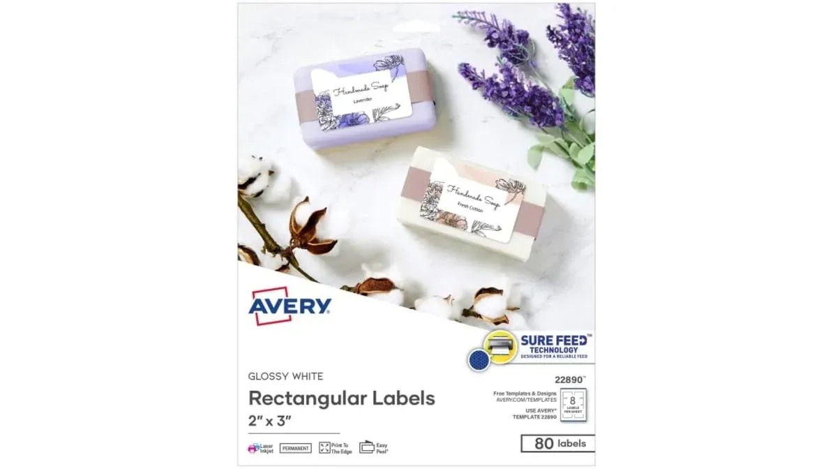 Glossy White Labels 2" 3" 80 Labels Avery 22890