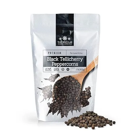 The Spice Lab Black Tellicherry Peppercorns for Grinder Packed In The Usa