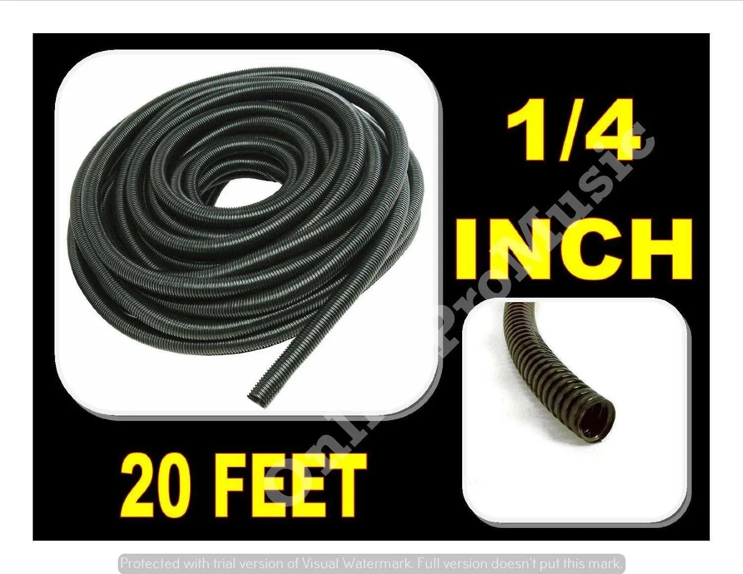 20 ft 1/4" inch Split Loom Tubing Wire Conduit Hose Cover Auto Home Marine Black