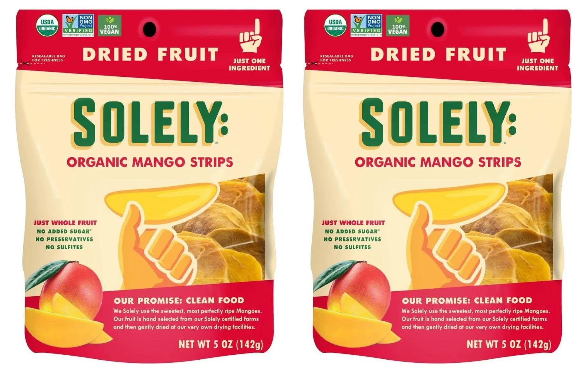 SOLELY Organic Dried Mango Strips, 5.5oz (Pack Of Two) | One Ingredient Vegan Non-GMO No Added Sugar Packaged By Independent Cuisine