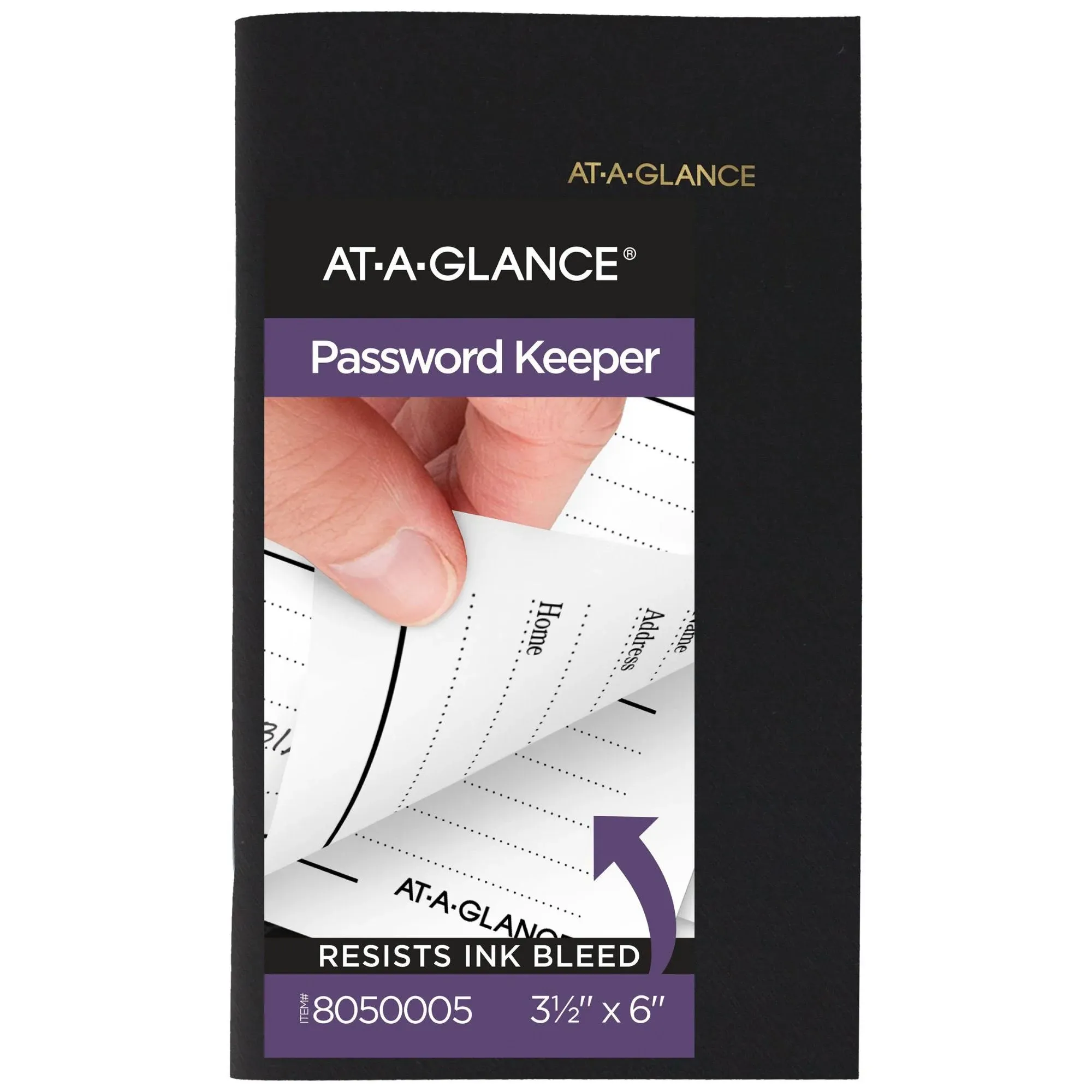 AT-A-GLANCE Website Address Book Password Keeper, 200 Entries, Black, 3 1/2&#034; x