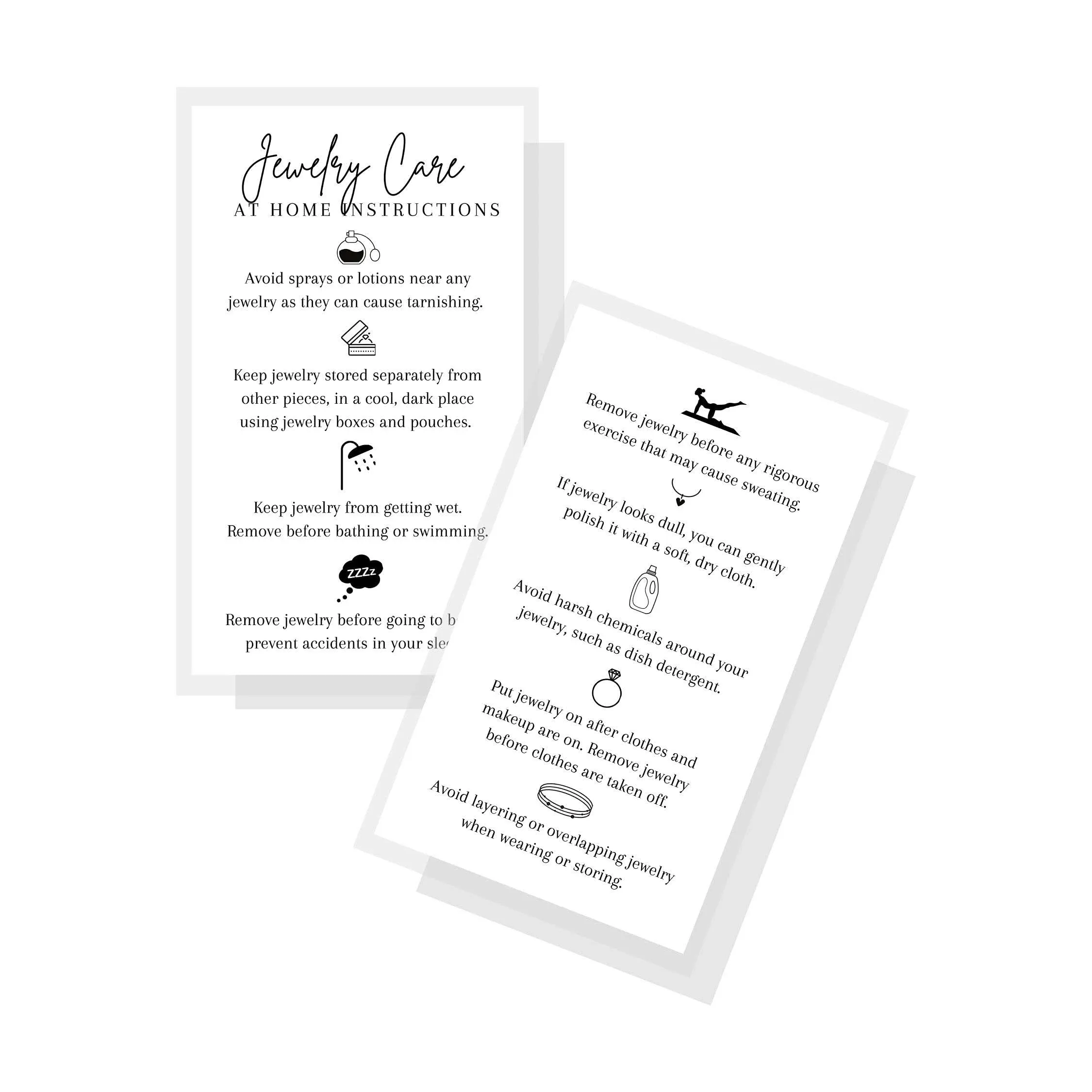 Lashicorn Jewelry Care Instruction Card 50 Pack 2 inch x 3.5 inch Inches Business Card Size Jewelry Maker Care Card to Include with Handmade Jewelry