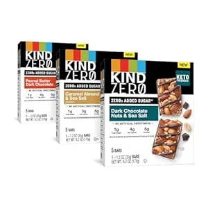 Kind Zero Added Sugar Bars Keto Friendly Snacks Variety Pack 6.2oz Box 15 Bars