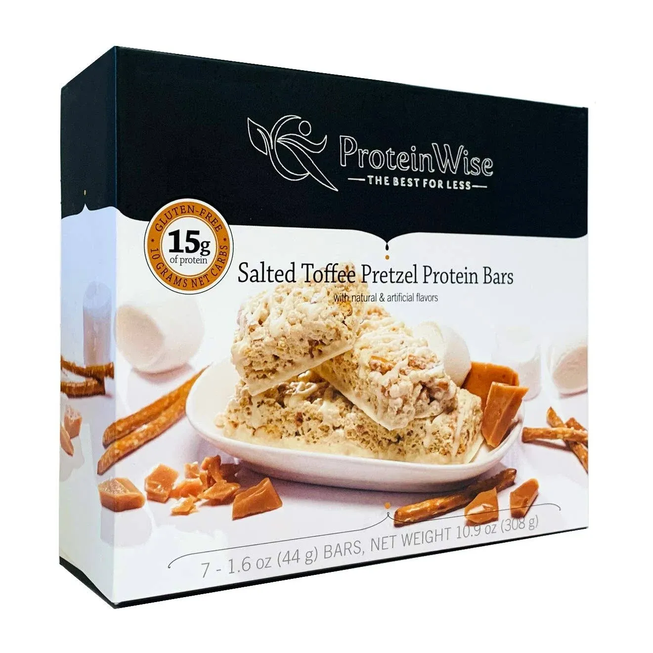 ProteinWise Salted Toffee Pretzel Protein Bars, Gluten Free, High Fiber, Protein ...