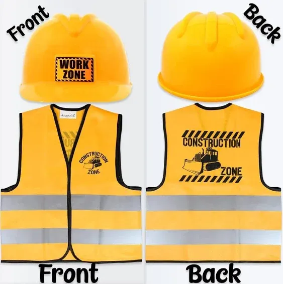 AnapoliZ Kids Construction Vest Plus Hat Set | 2 Pcs Kids Construction Worker Vest & Hat Dress Up | Yellow Reflective Vest Construction, Plus Yellow