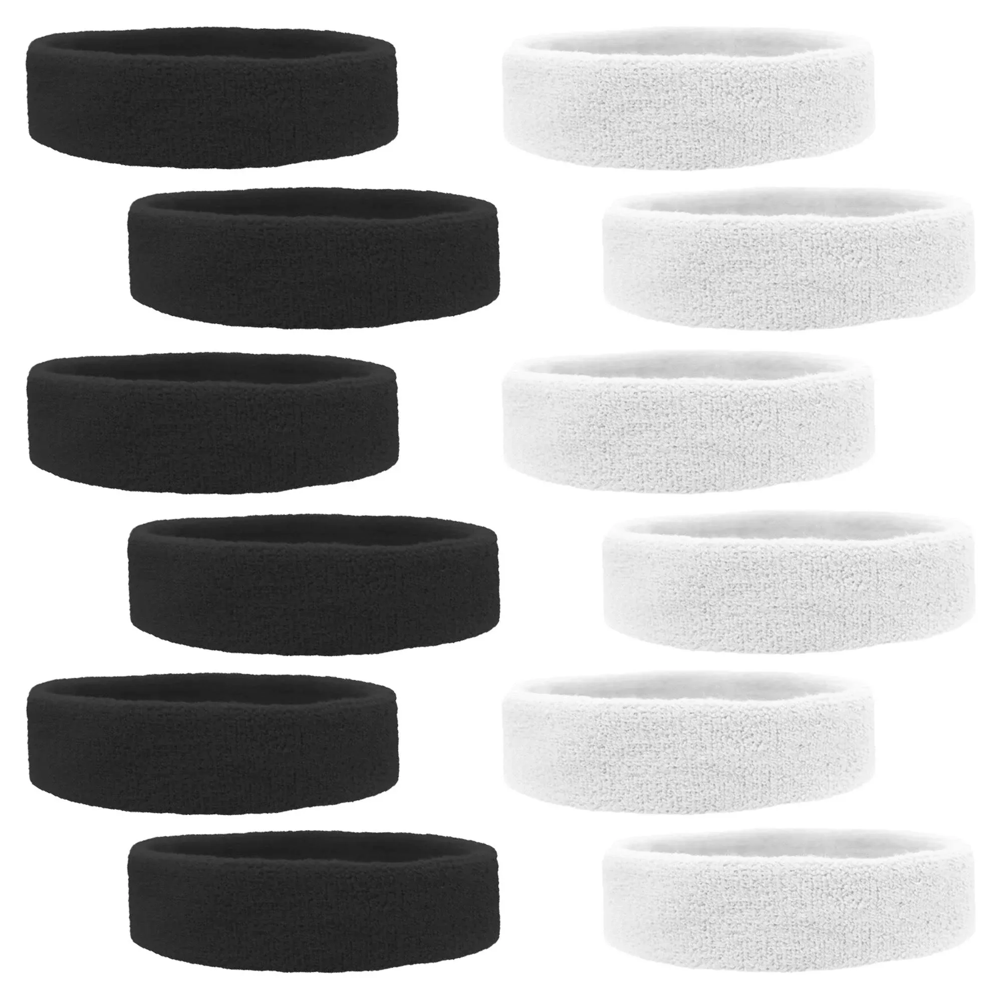 Black and White Head Sweatbands - 12 Pack