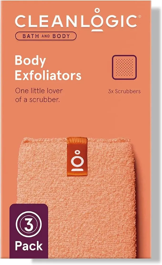 Cleanlogic Bath and Body Exfoliating Body Scrubber, Small Exfoliator Tool for Smooth and Softer Skin, Daily Skincare Routine, Assorted Colors, 3 Count Value Pack