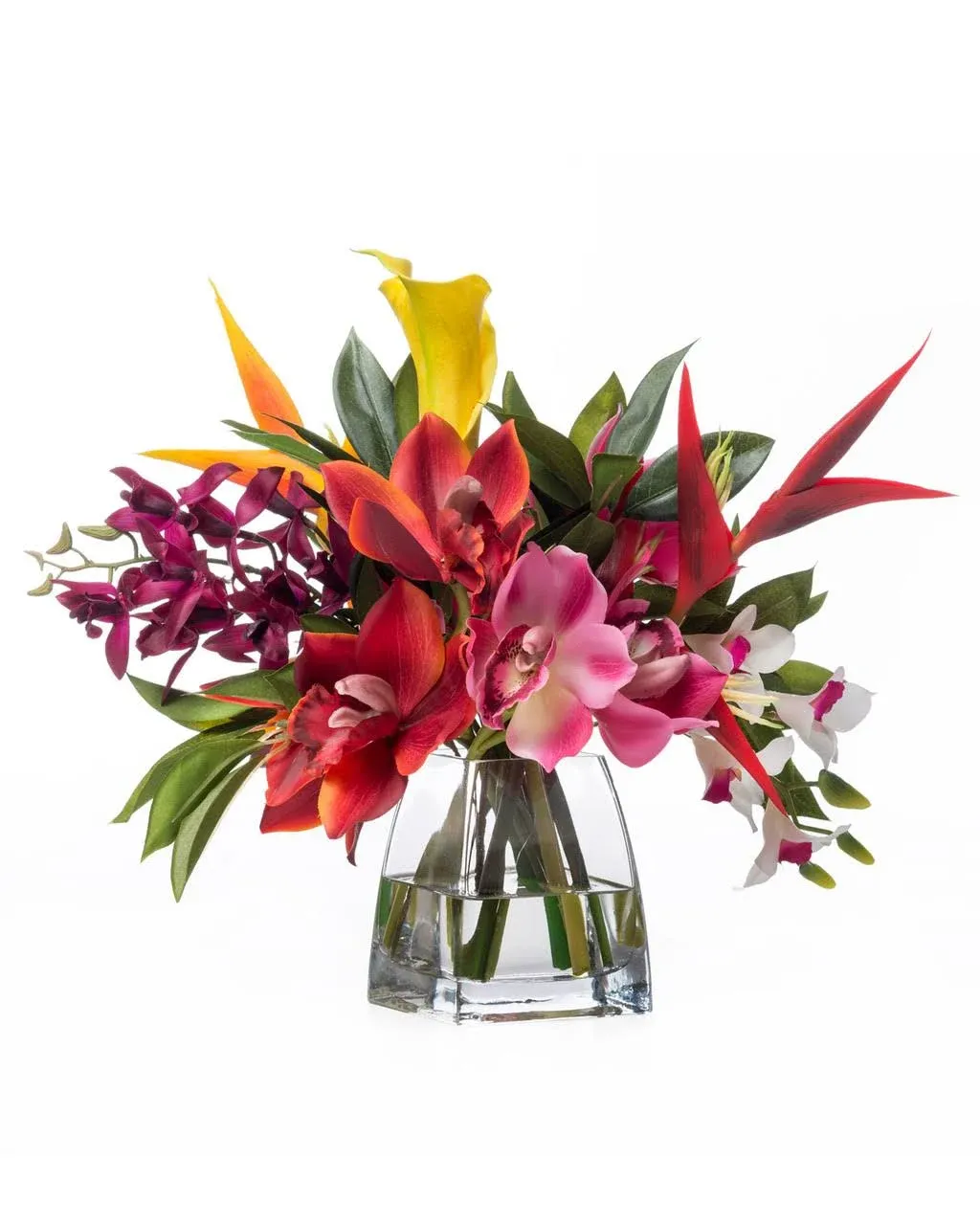 Petals Silkflowers Faux Orchids & Heliconia Tropical Flower Arrangement, Multi Color