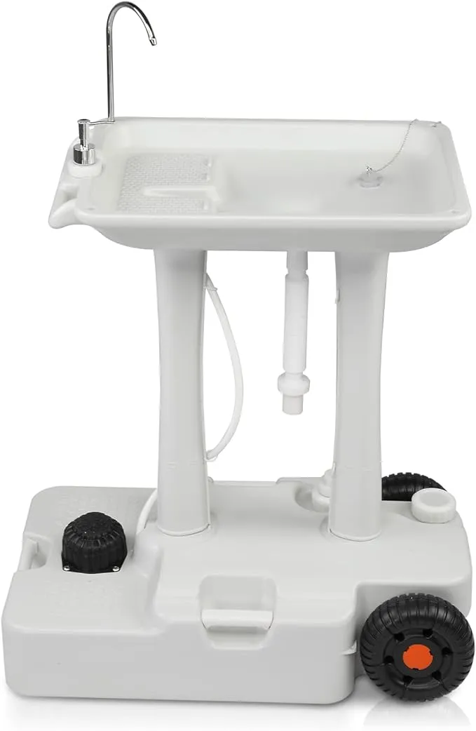 VINGLI Upgraded Portable Sink Rolling Hand Wash Basin Stand with Towel Holder & Soap Dispenser & Wheels, Perfect for Garden/Camping/Outdoor Events/Gat