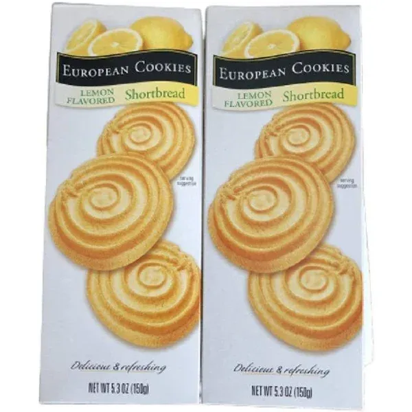 European Cookies Lemon Flavored Shortbread Cookies (Two Boxes)