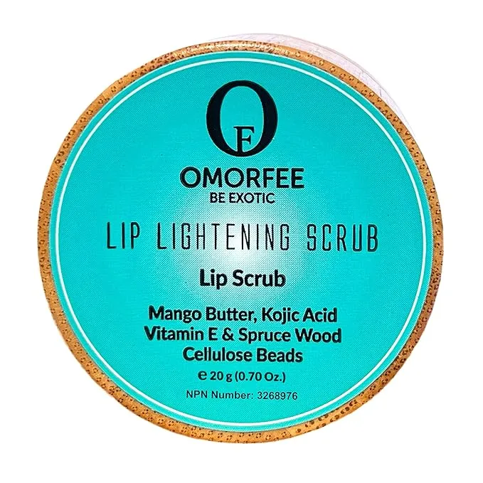 Omorfee 100% Organic Lip Lightening Scrub, Vegan Lip Exfoliator & Moisturizer, Gentle Overnight Lip Mask Treatment, With Kojic Acid, Vitamin E & Natural Beads for Dull, Dry & Dark Lips- 20g/0.70Oz