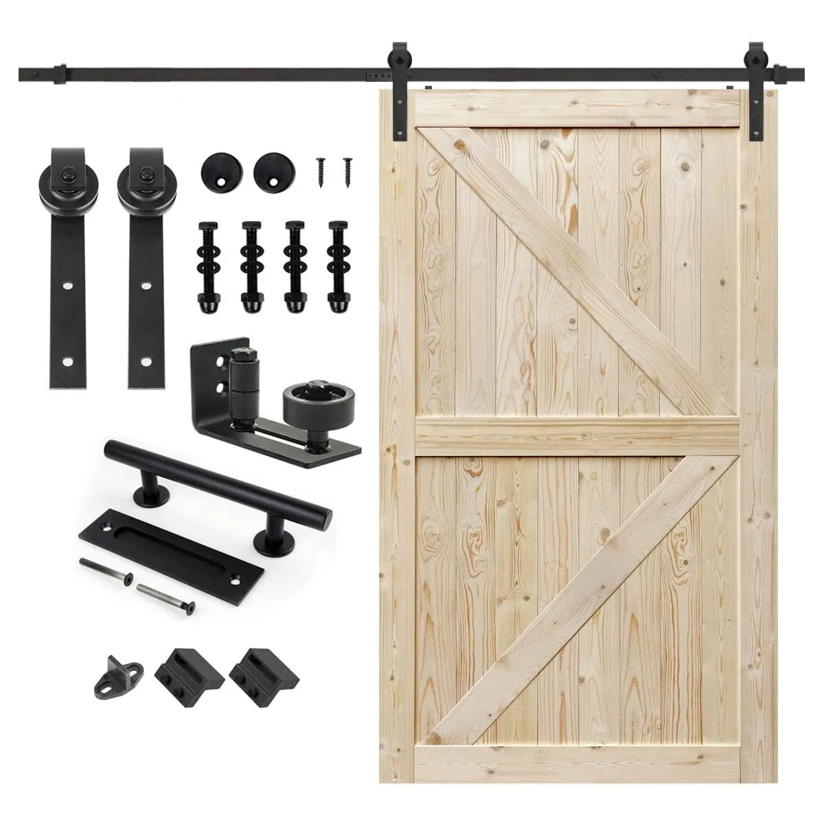 S&Z TOPHAND 84 in. Unfinished British Brace Knotty Barn Door Sliding Door Hardware Kit Sliding Door