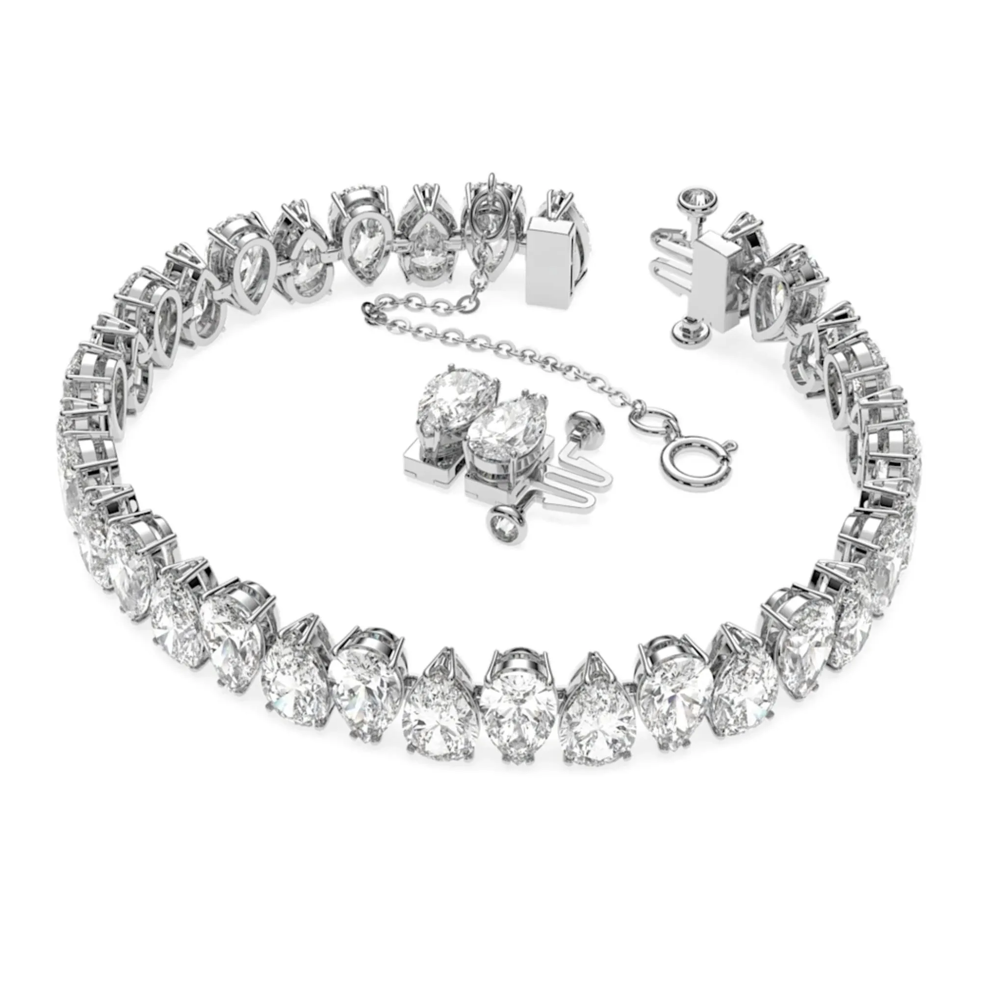 Millenia  Crystal Pear-cut Rhodium-plated Bracelet In Silver