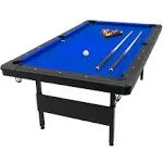 GoSports 6 ft or 7 ft Billiards Table - Portable Pool Table - Includes Full Set of Balls, 2 Cue Sticks, Chalk, and Felt Brush; Choose Your Size and Color