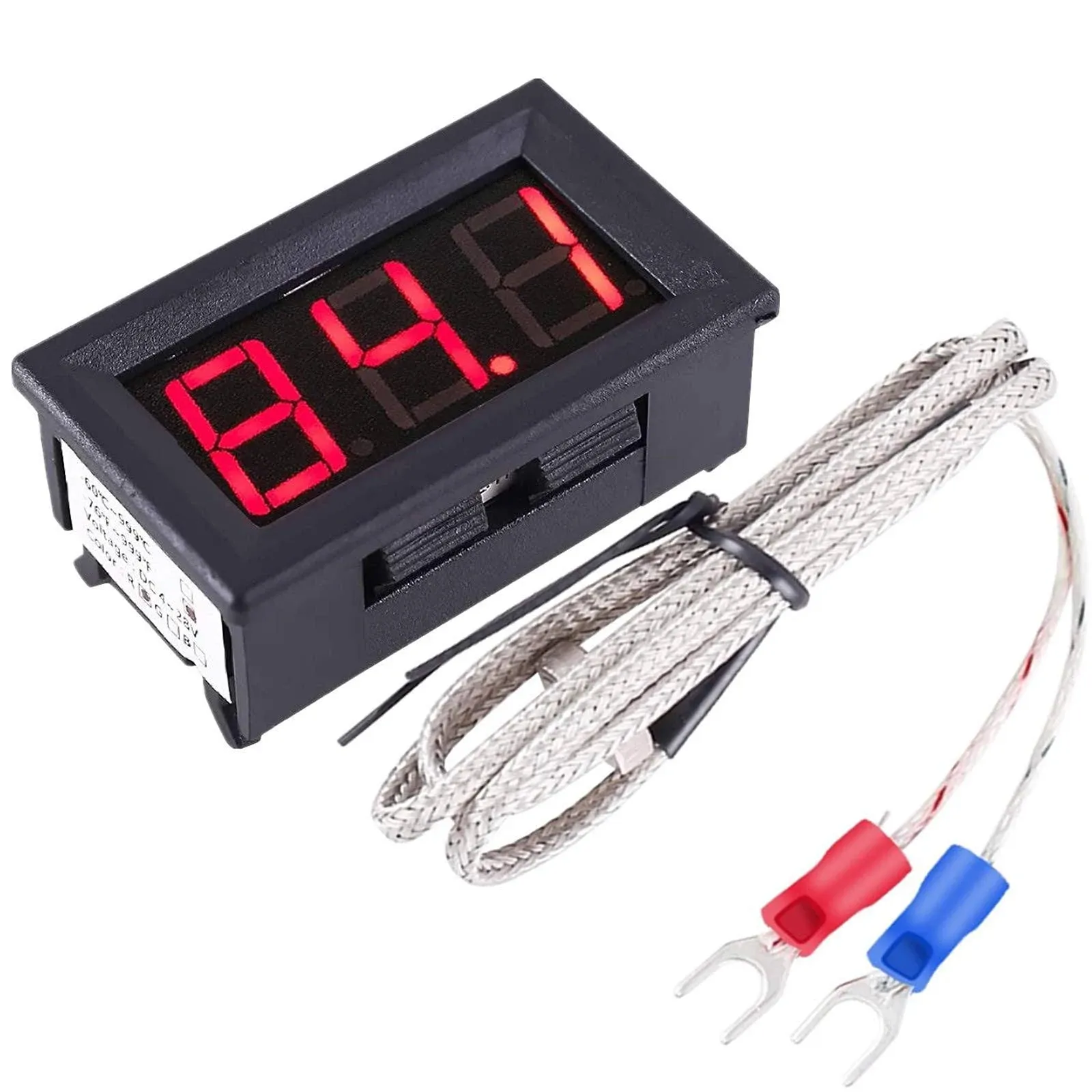 PEMENOL 12V Red Fahrenheit Digital Temperature Meter -76F~999F LED Display with Industrial Grade 0.5m K-Type Thermocouple Temperature Sensor M6