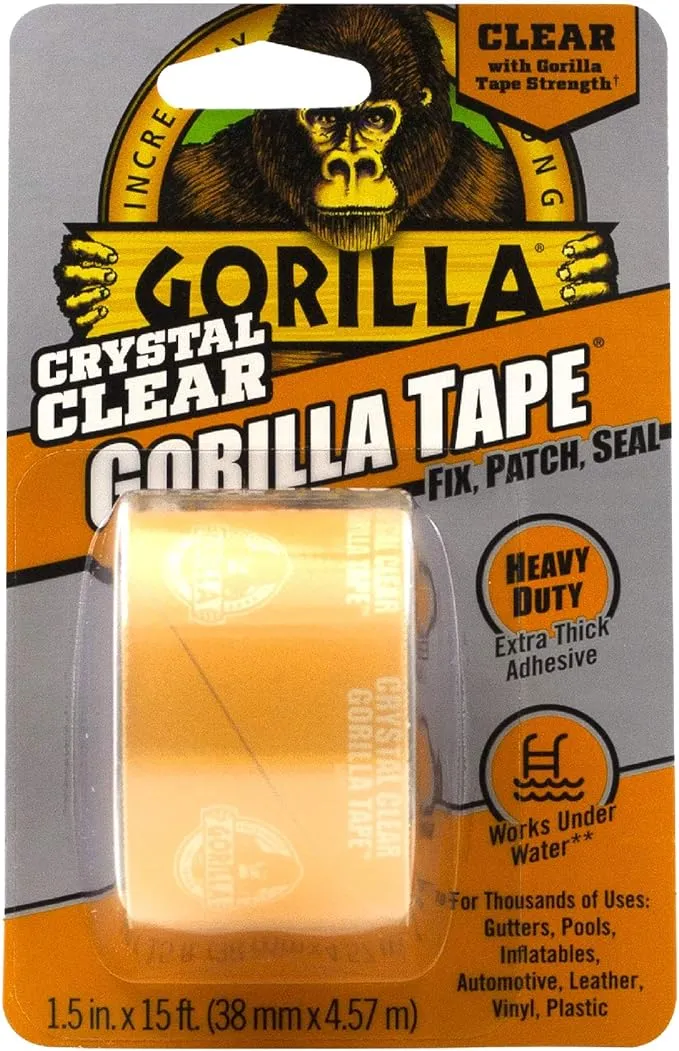 Gorilla Crystal Clear Repair Duct Tape, 1.88” x 5 yd, Clear, (Pack of 1)