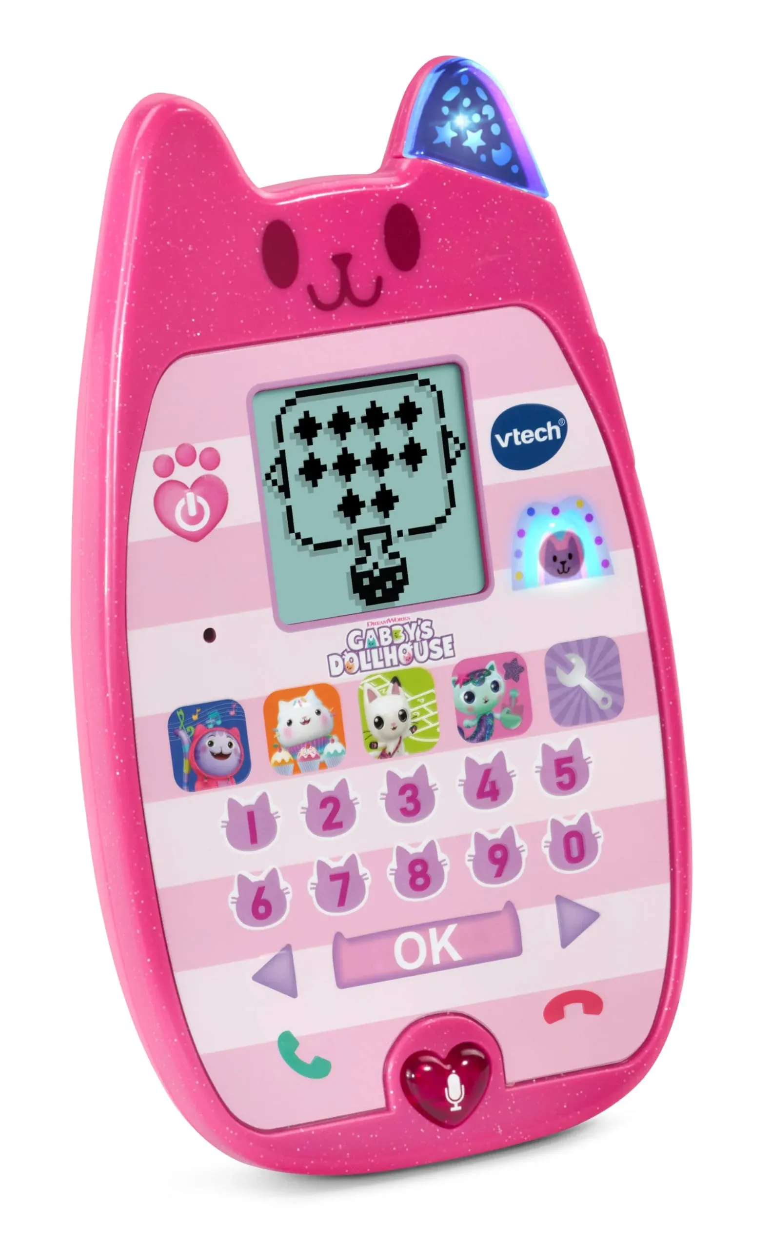 VTech Gabby’s Dollhouse Un téléphone miaou ou sing Zing Toy, Jouet officiel Gabby’s Dollhouse, Téléphone de jeu de rôle interactif, Téléphone jouet avec activation vocale, Sonneries et jeux, Cadeau pour les 3 ans et 4 ans et +, Version anglaise