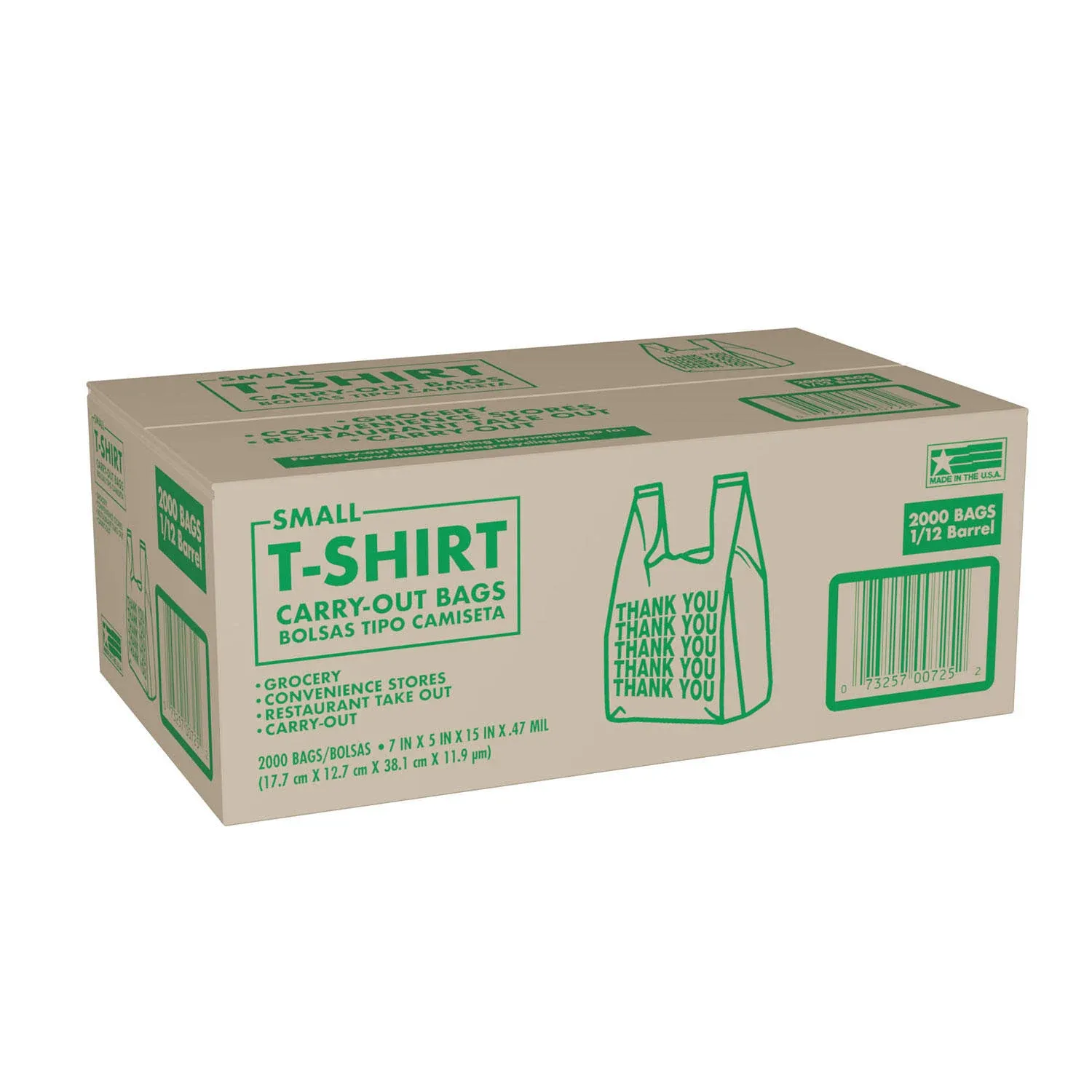 Small T-Shirt Carry-Out Bags, 7&#034; x 5&#034; x 15&#034; {2,000 ct.} NO SHIP NJ