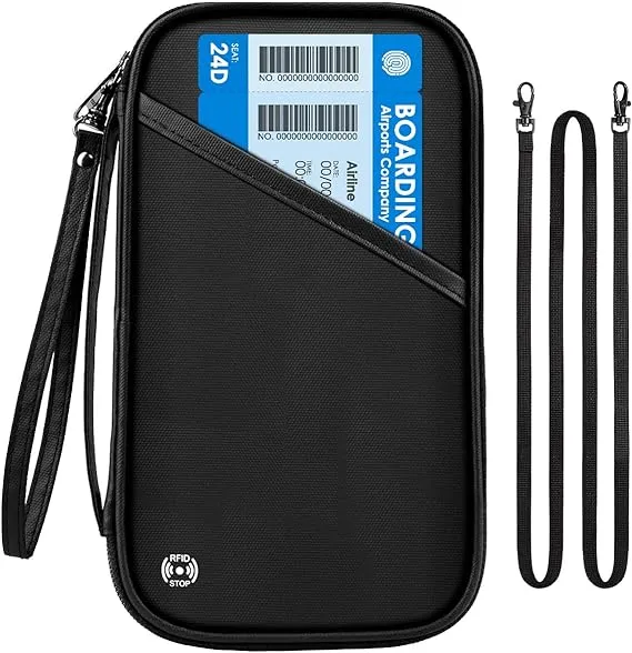 RFID Travel Passport Holder for Family - Large Waterproof Travel Passport Wallet Holder for Men Women, Lightweight Portable Travel Document Organizer Passport Card Cover with Zipper Pocket