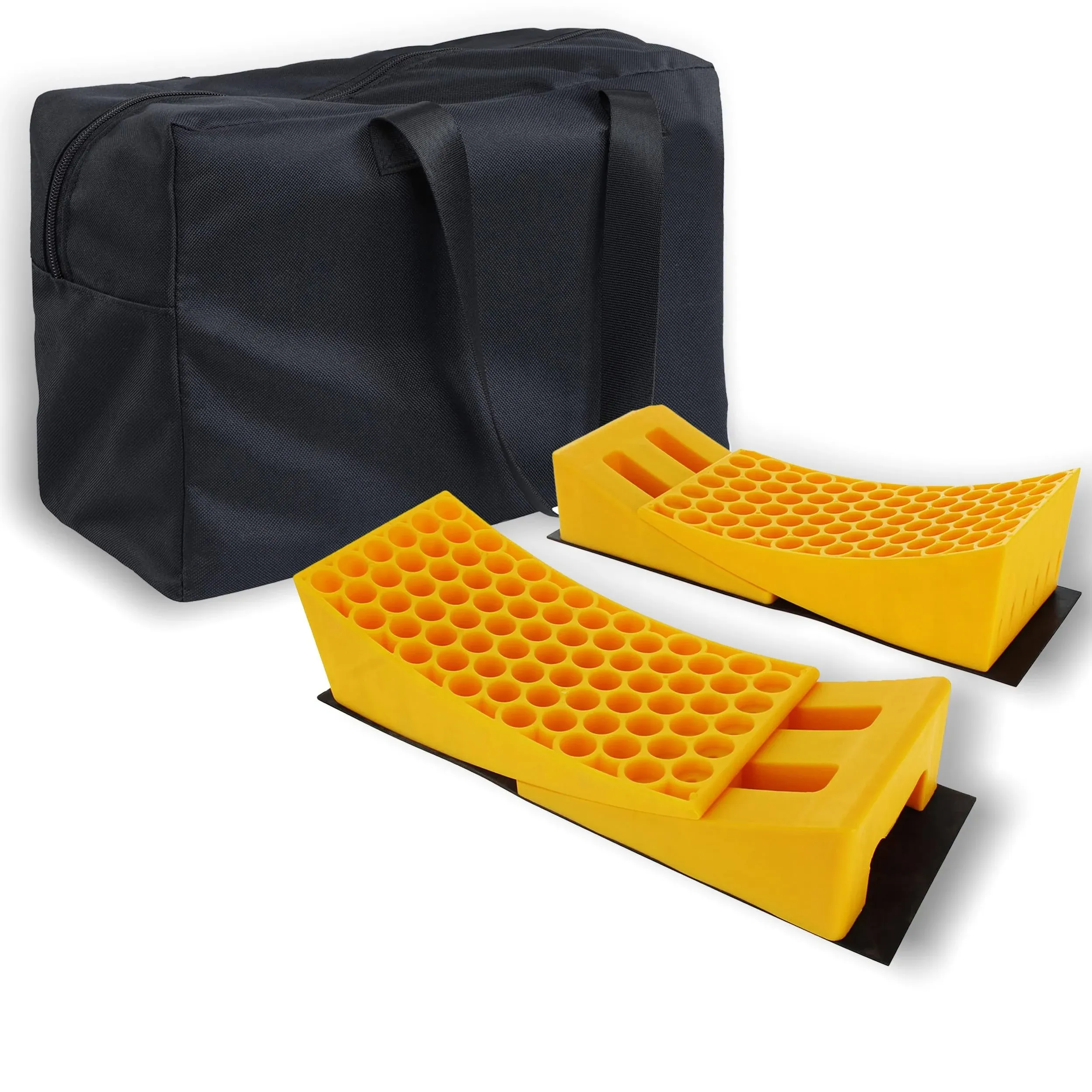 Dumble 2pc RV Leveling Blocks and Chock Blocks - 2 Rubber Mats and Storage Bag