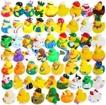 Syncfun 60/30 Pcs Rubber Ducks Assorted Rubber Duckie Toys with Mesh Carry Bag