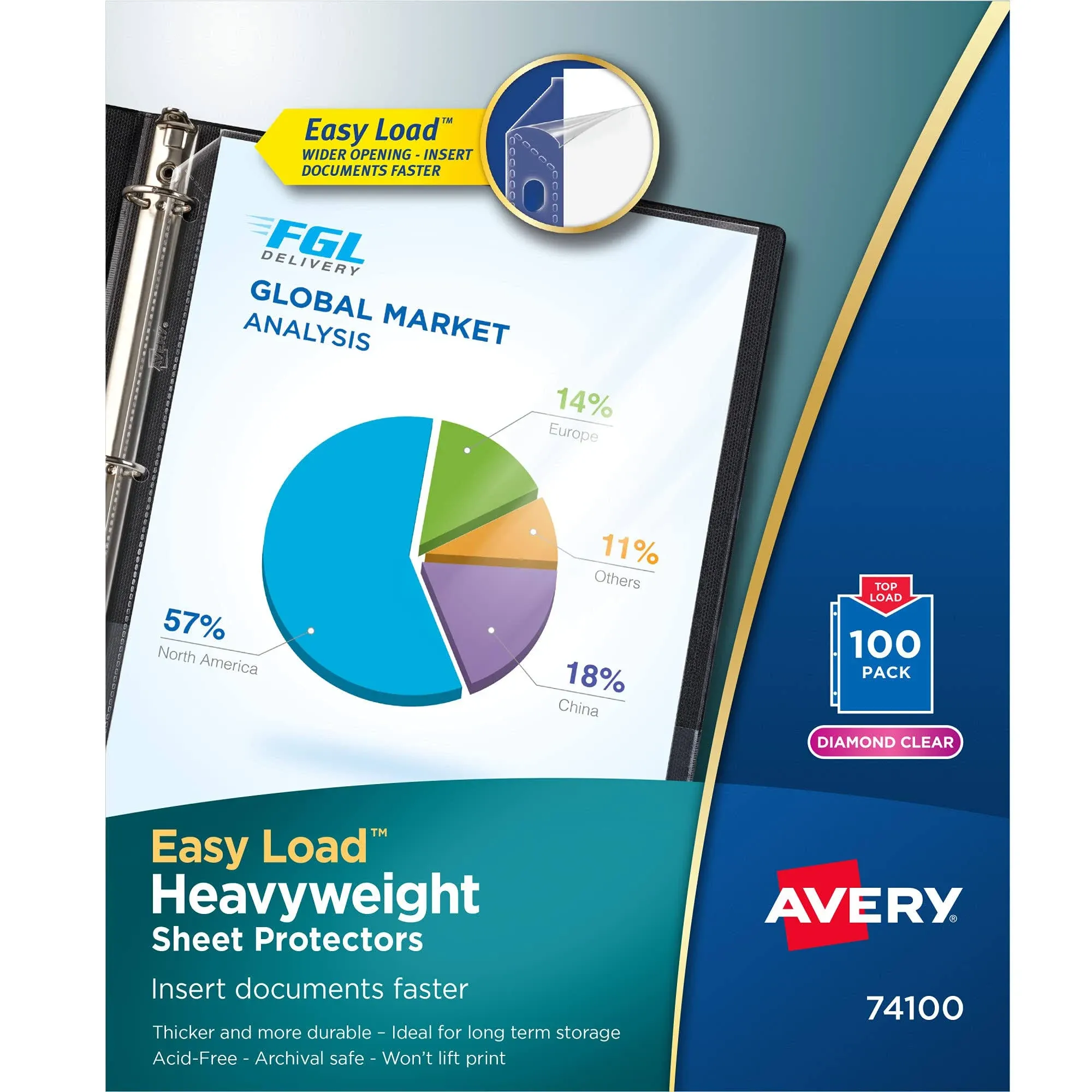 Avery Top-Load Poly Sheet Protectors, Heavy Gauge, Letter, Diamond Clear, 100/Box (74100)