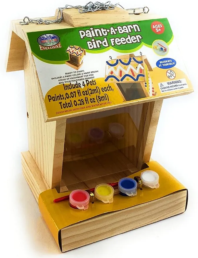 Mɑtty&#39;s Toy Stop Paint Your Own Deluxe Large 9&quot; Wooden Bird Feeder (Includes 4 Paints &amp; 1 Brush)