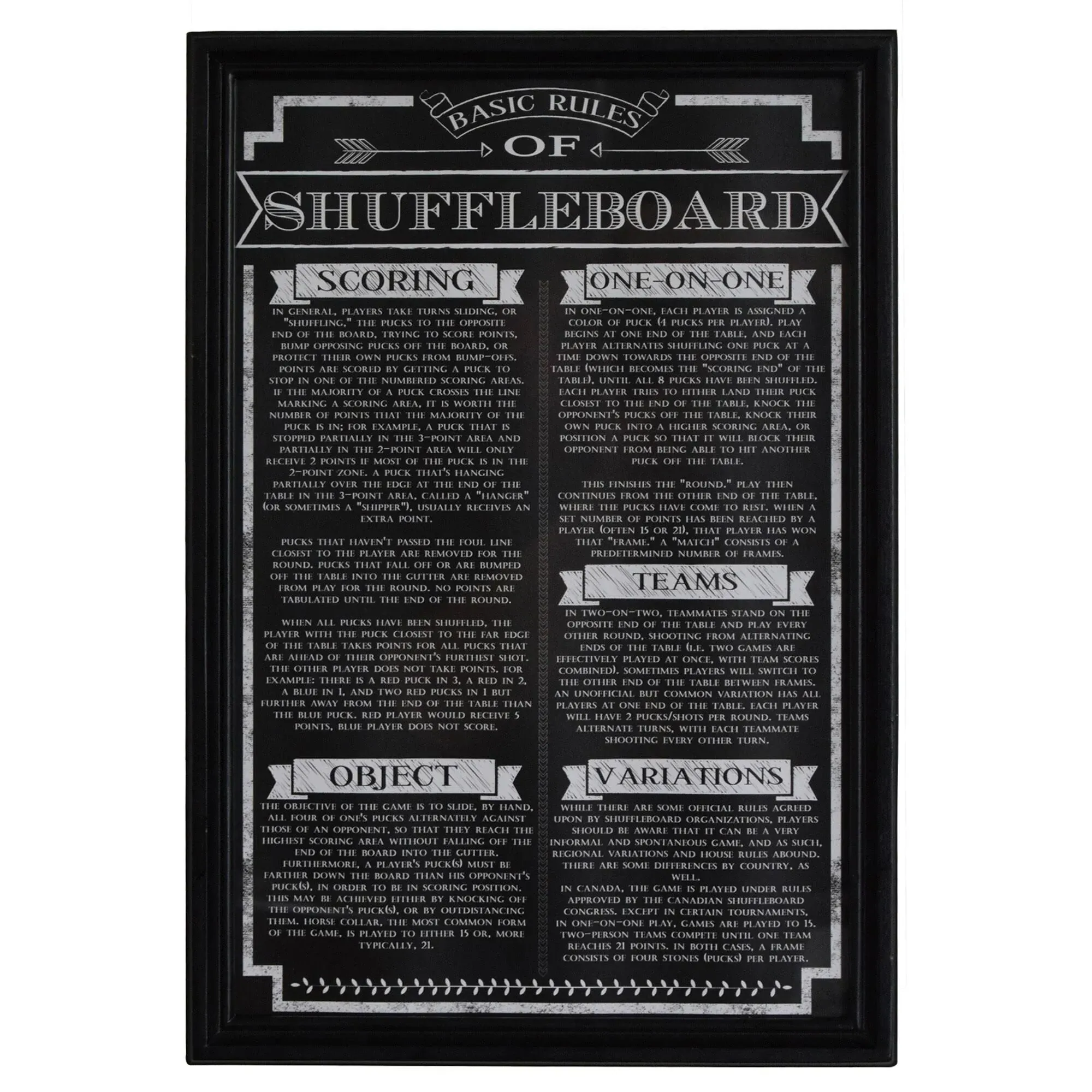 Shuffleboard Game Rules Wall Art In Black